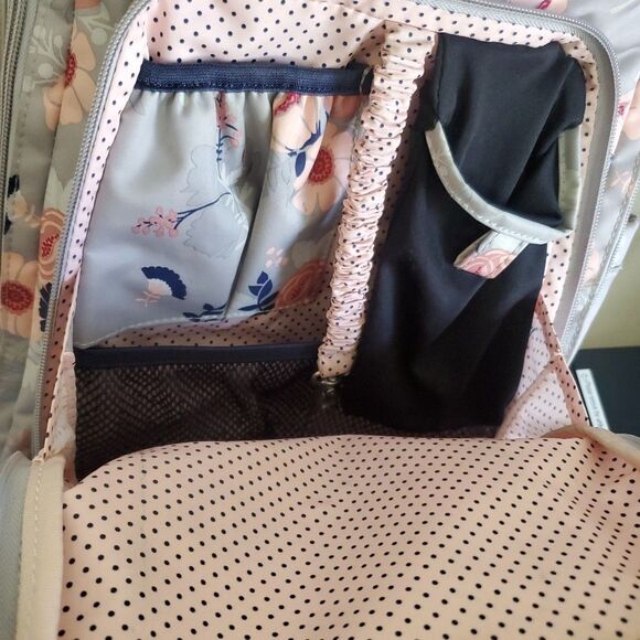 JuJuBe Be Right Back Multi-Function Diaper Backpack Floral Gray Multi Zip Pocket - Picture 16 of 16